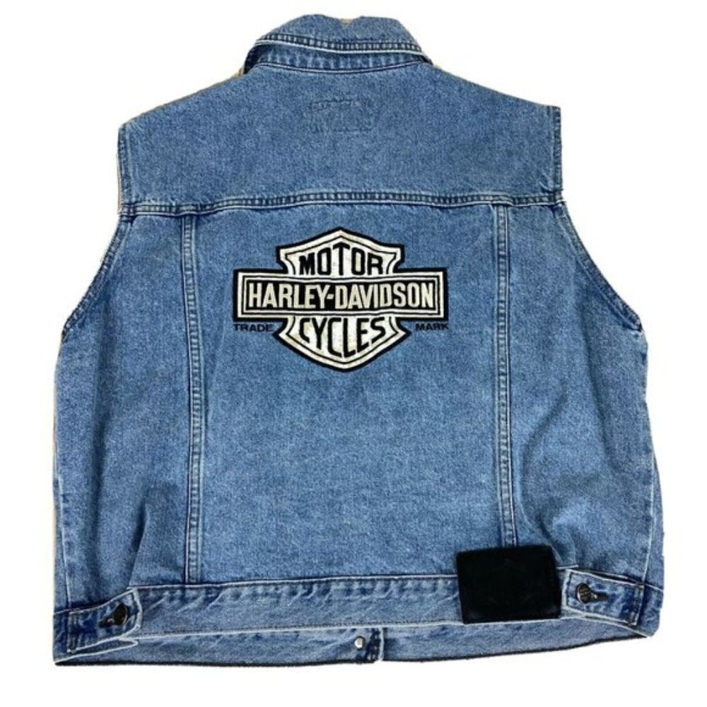 Vintage 90s Authentic Harley Davidson Denim Vest L​​​​​​​​​
